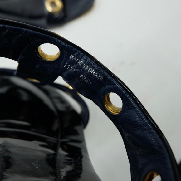 TORY BURCH~Kathryn Grommet~BLUE PATENT LEATHER MID HEIGHT BLOCK HEEL SHOES SZ 11 - Picture 8 of 8